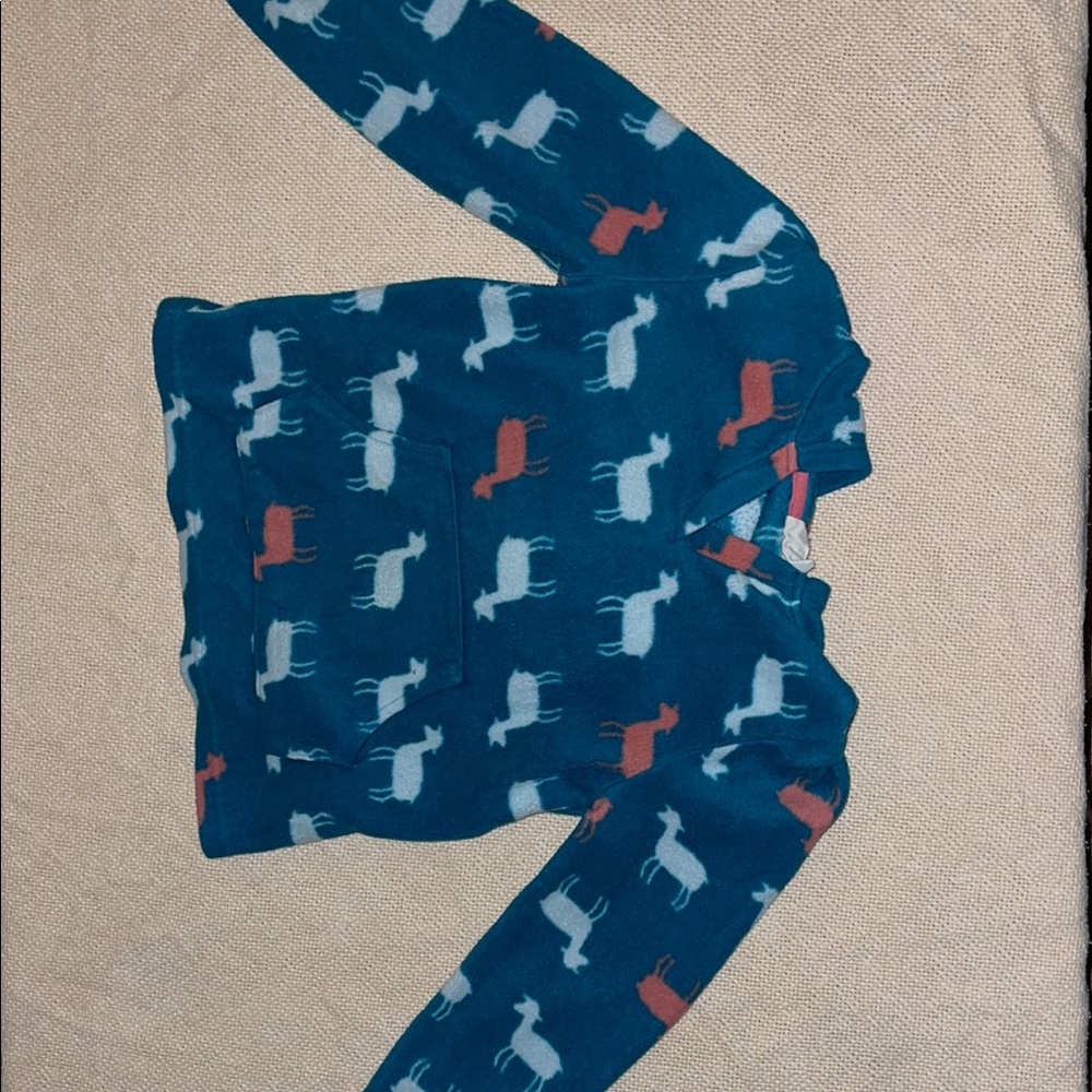 Crazy 8 Kids Teal Blue Llama Print Fleece Hoodie Pullover Size S 5-6